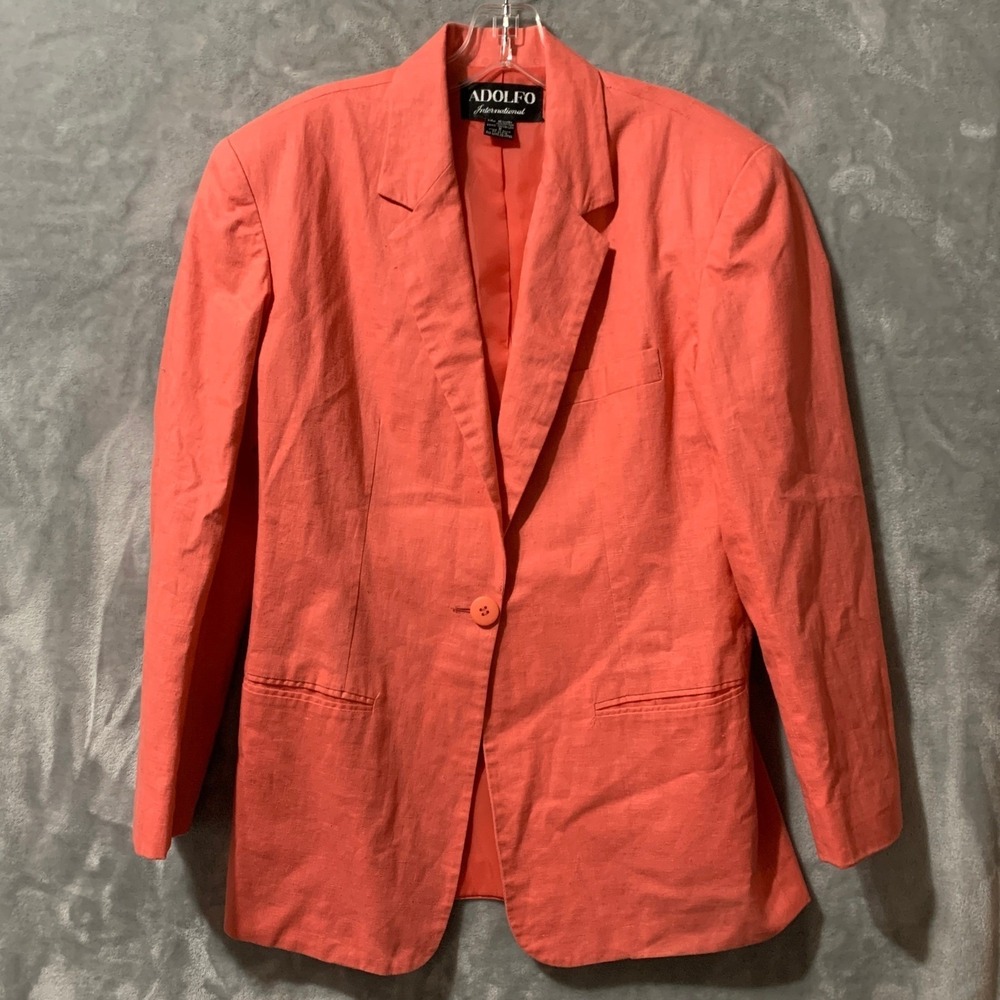 Adolfo International Womens Coral Linen Blend Blazer Jacket Size 8 Coastal Chic - Picture 2 of 14